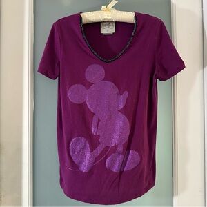Disney Boutique Purple Mickey V neck Sparkle Tee